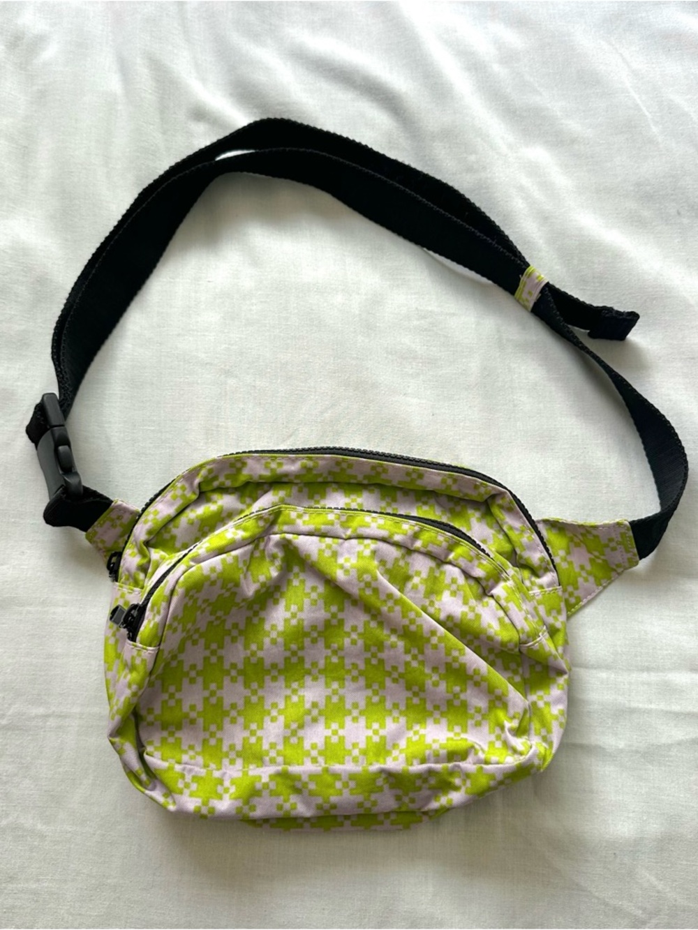 BAGGU Nylon Fanny Pack - Pink + Pistachio Pixel Gingham